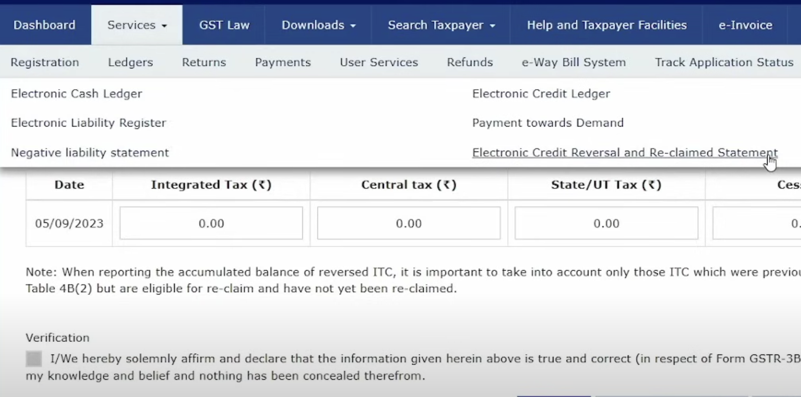 GST Portal is Re-opening Reporting of ITC Reversal Opening Balance till 31st October 2024